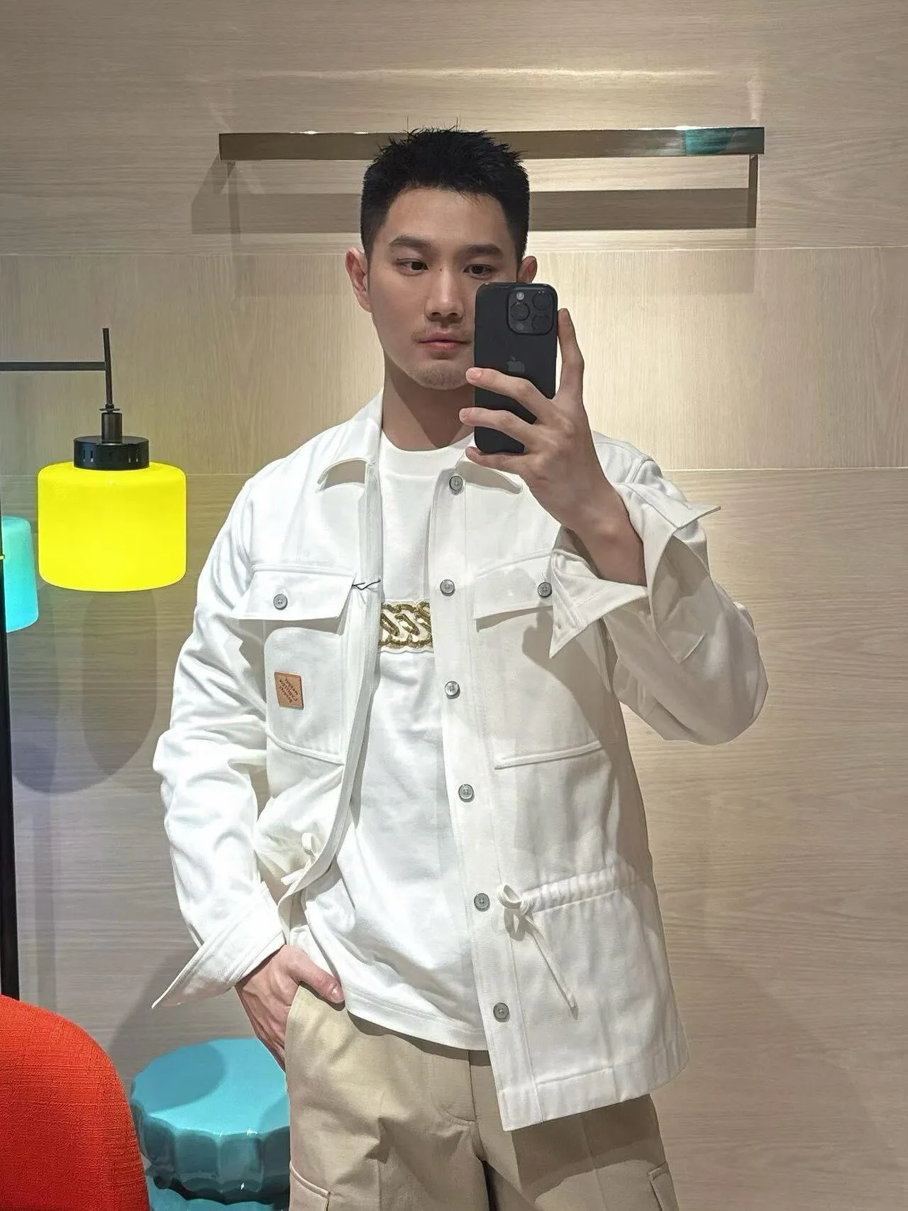 Louis Vuitton/Louis Vuitton leather label printed shirt jacket